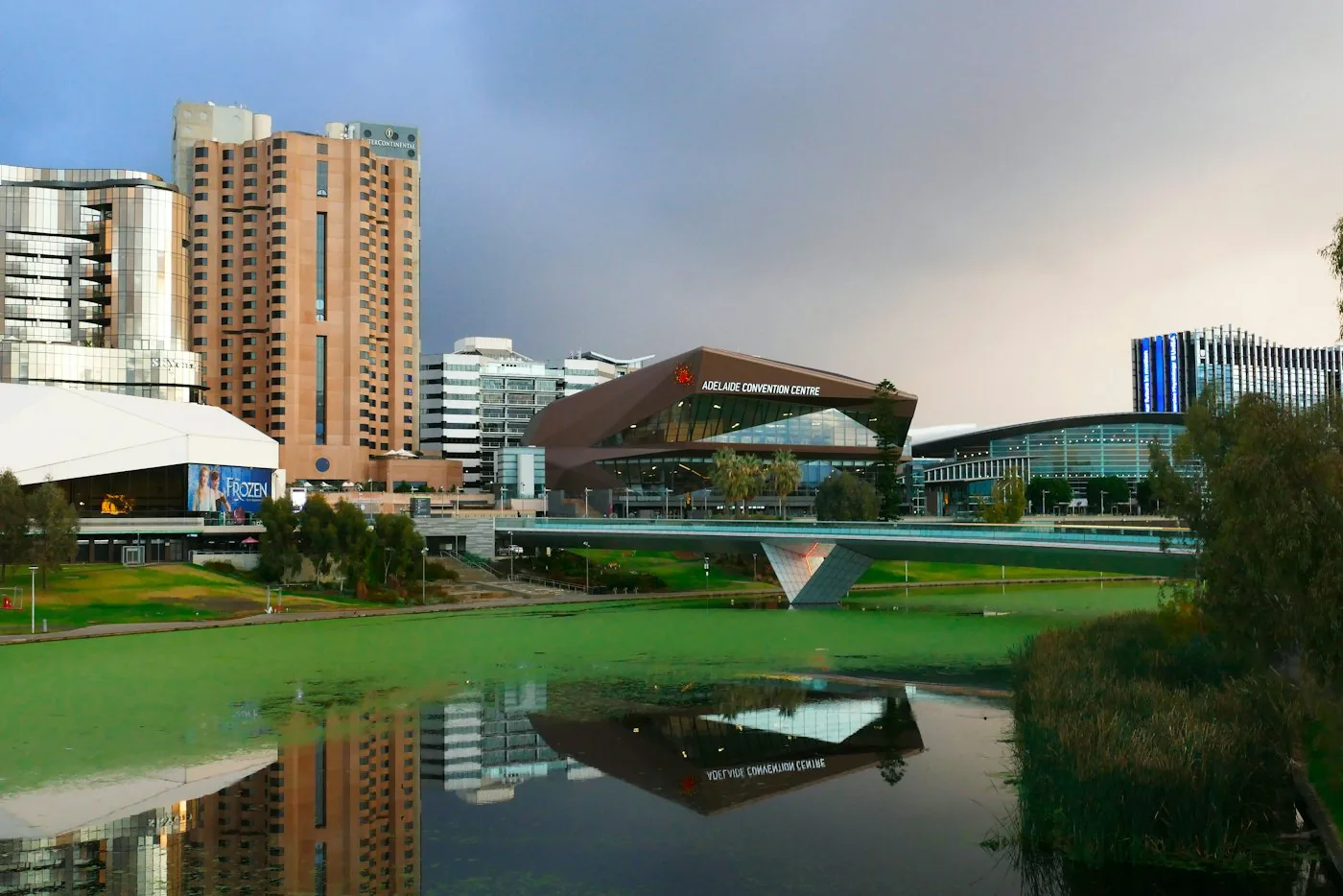 Adelaide city buildings across the River Torrens
